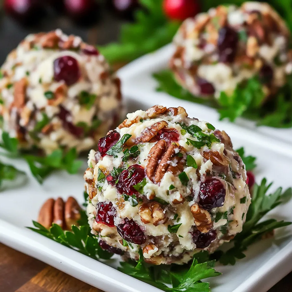 Cheeseballs rolled in pecans and cranberries