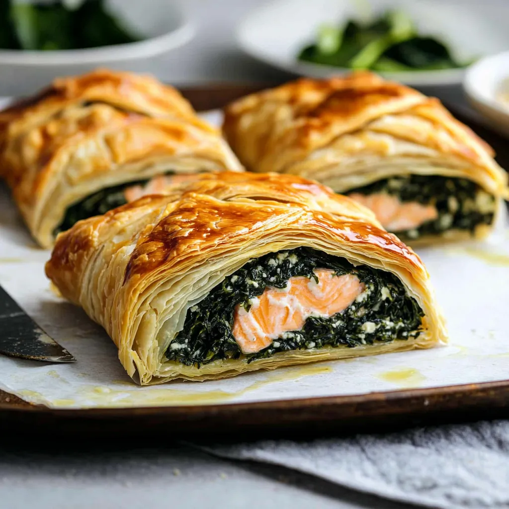 Golden Salmon Pastry with Spinach Filling