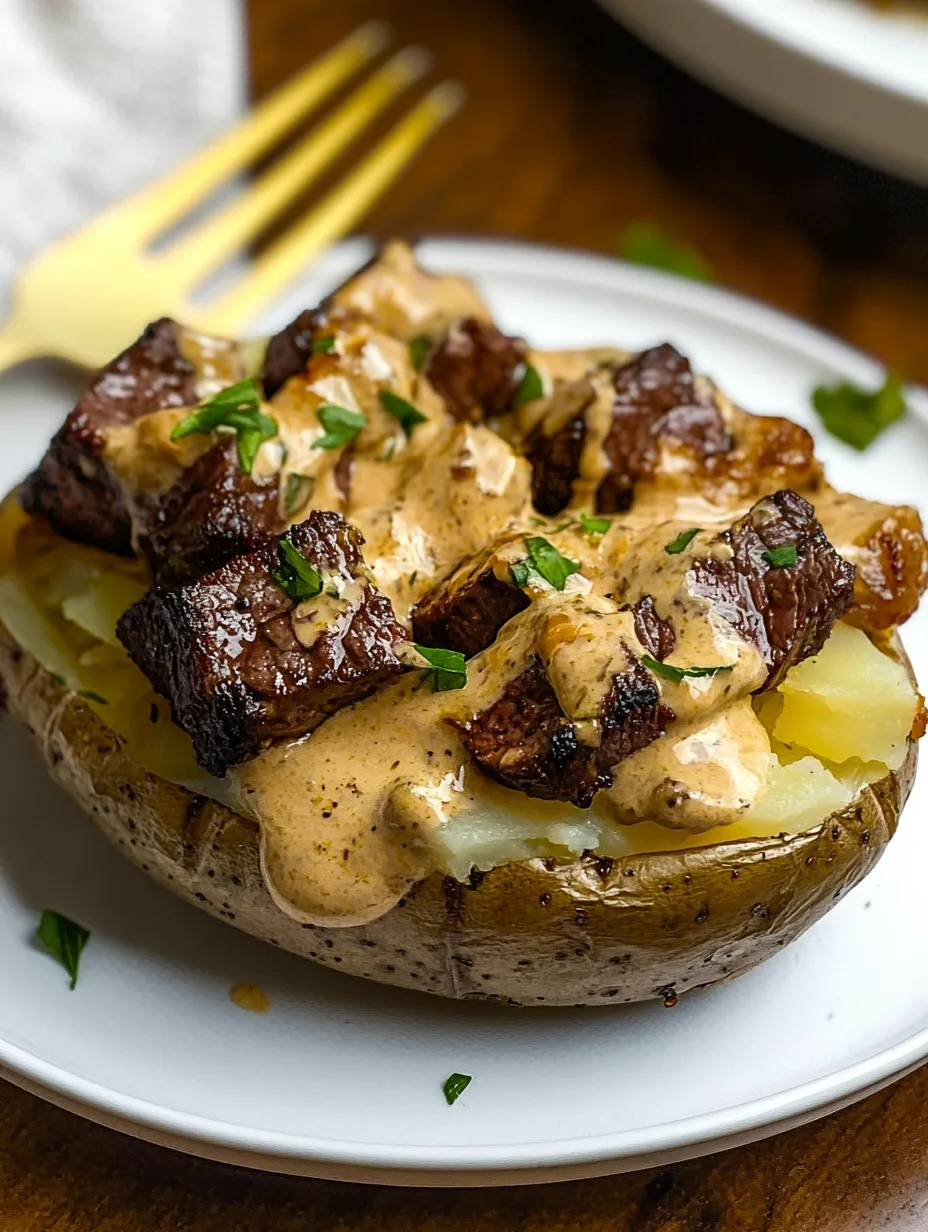Loaded Baked Potato with Garlic Butter Steak Bites