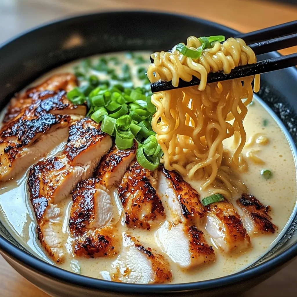 Fiery Chicken Ramen with Creamy Garlic Sauce