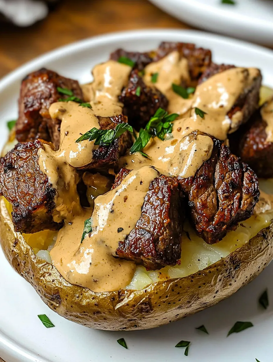 Loaded Baked Potato with Garlic Butter Steak Bites Recipe