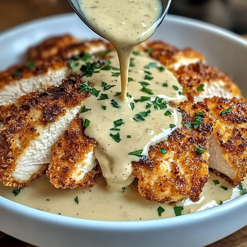 Parmesan Crusted Chicken with Creamy Garlic Sauce  Recipe