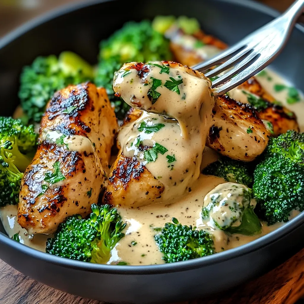 Grilled Chicken & Broccoli Bowls with Creamy Garlic Sauce Recipe