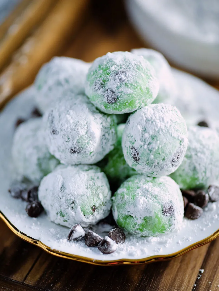 Mint Chocolate Chip Snowball Cookies