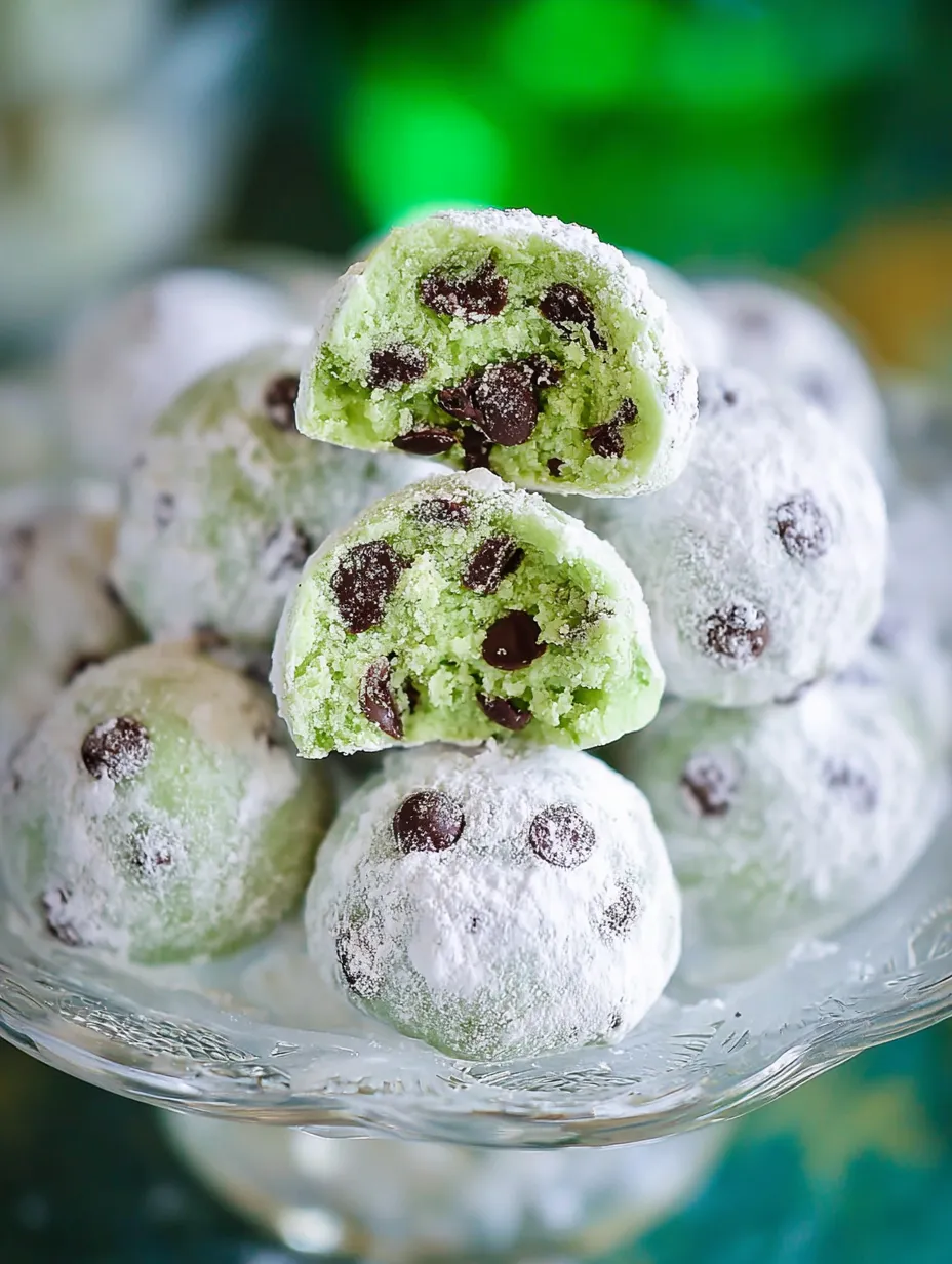 Mint Chocolate Chip Snowball Cookies