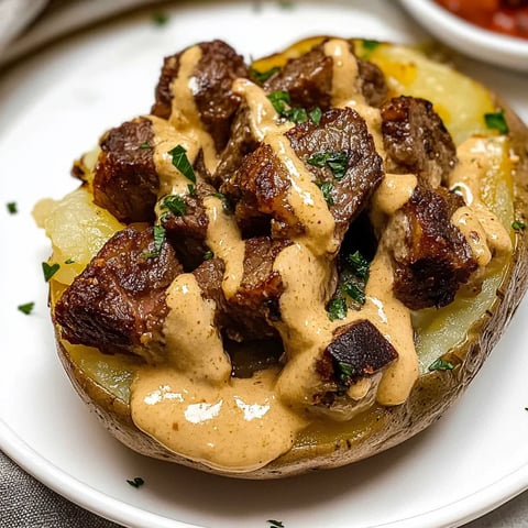 Loaded Potato with Garlic Steak Bites Dish