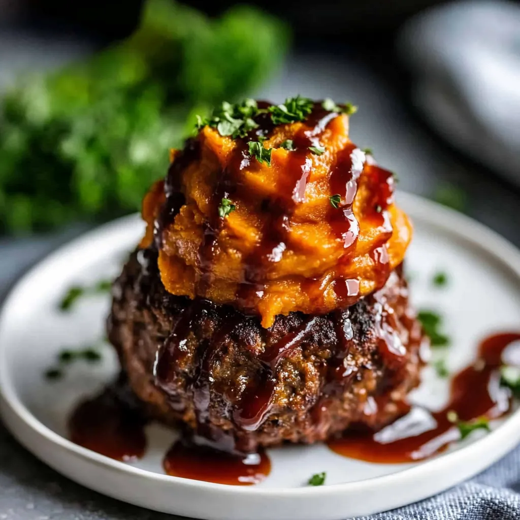 Tiny BBQ Meatloaves Topped with Mashed Sweet Potato
