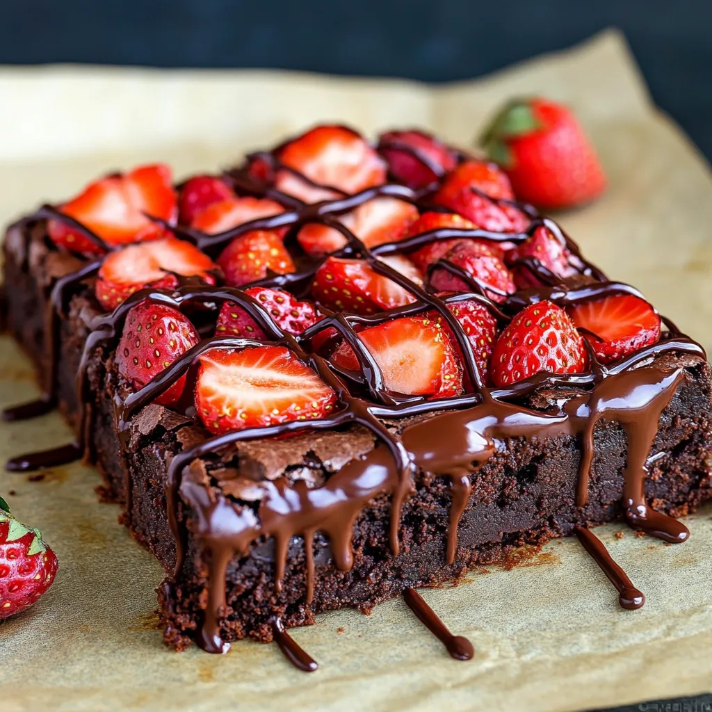 Fresh Strawberries on Gooey Brownies