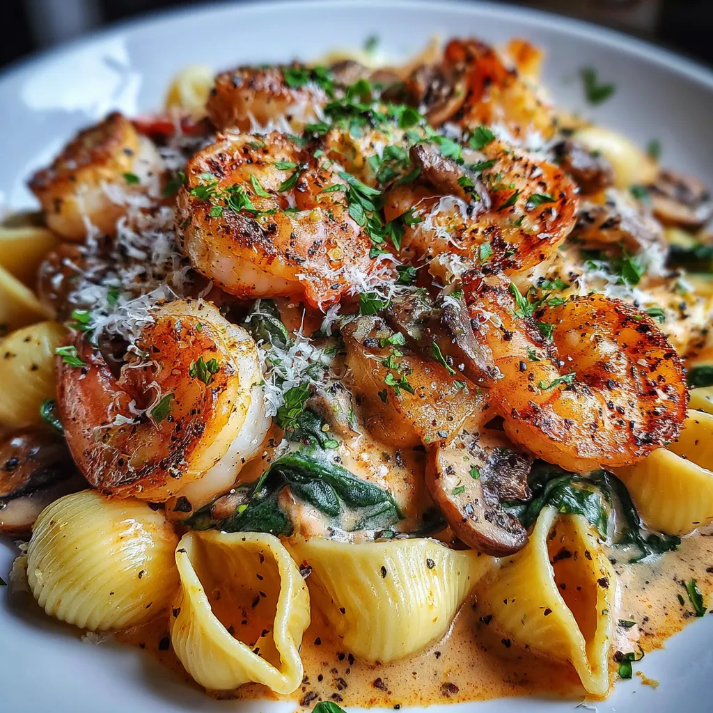 Creamy Spinach Mushroom Shrimp Shells