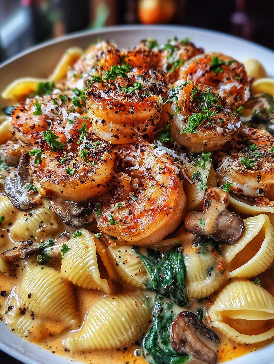 Creamy Spinach Mushroom Shrimp Shells