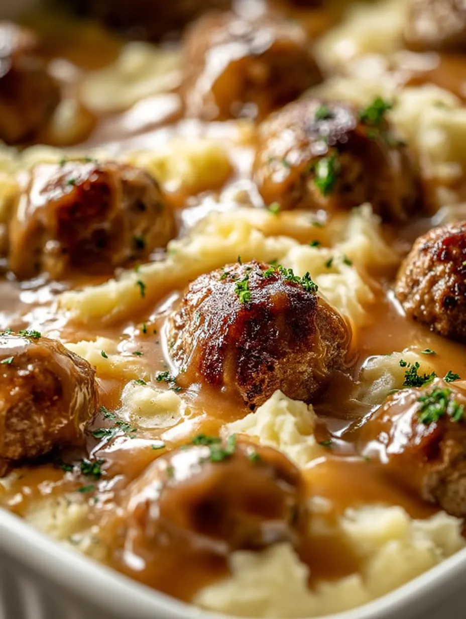 Meatball and Mashed Potato Bake