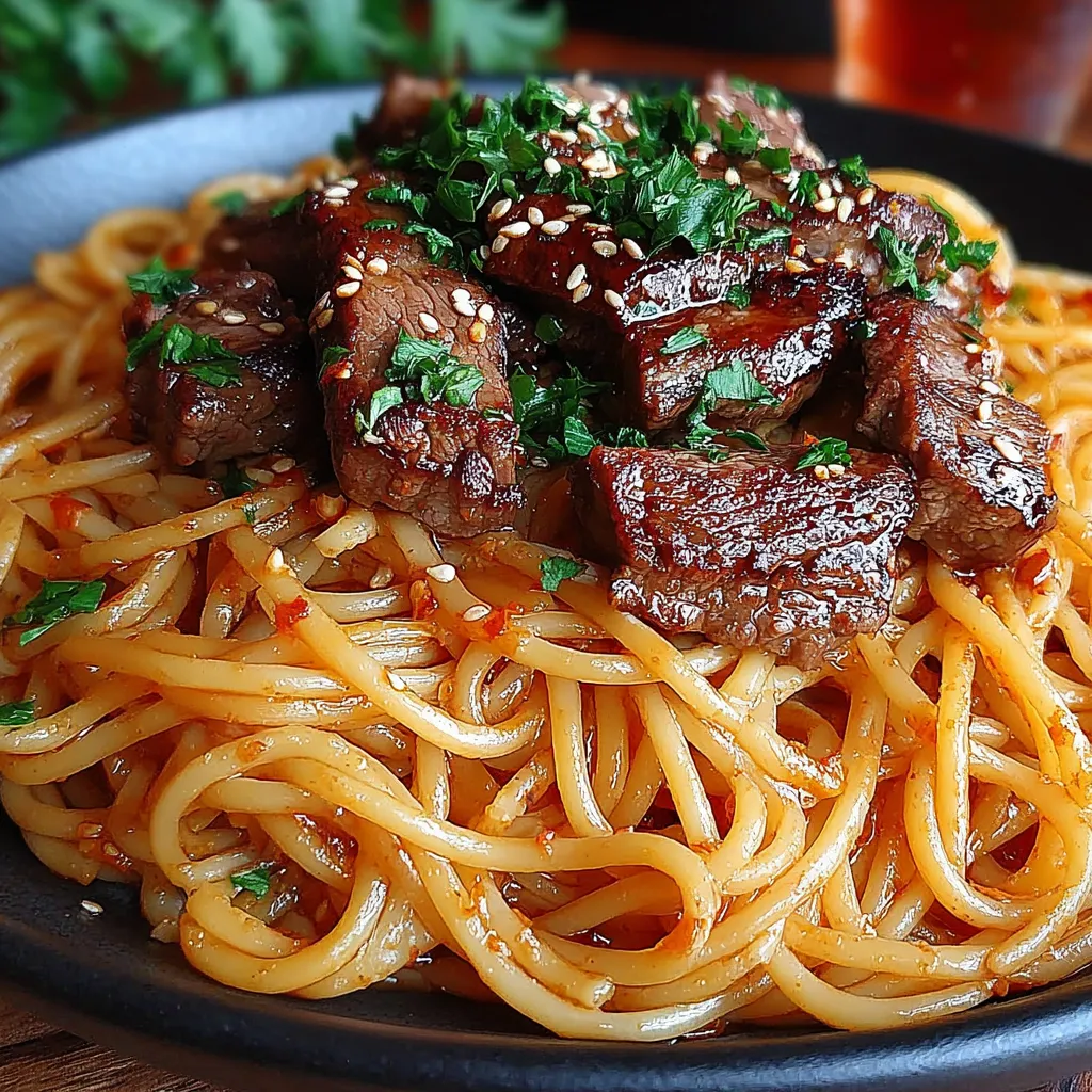 Sweet and Spicy Garlic Steak Pasta