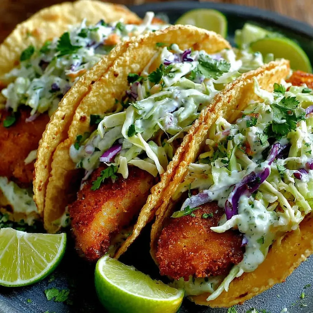 Crispy Fish Tacos with Cilantro Lime Slaw