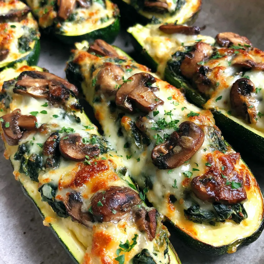 Easy Homemade Spinach, Mushroom, and Ricotta Stuffed Zucchini Boats