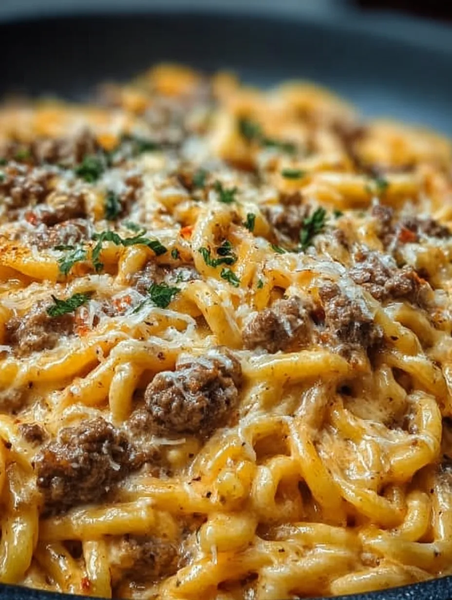 One-Pot Creamy Beef and Garlic Butter Pasta