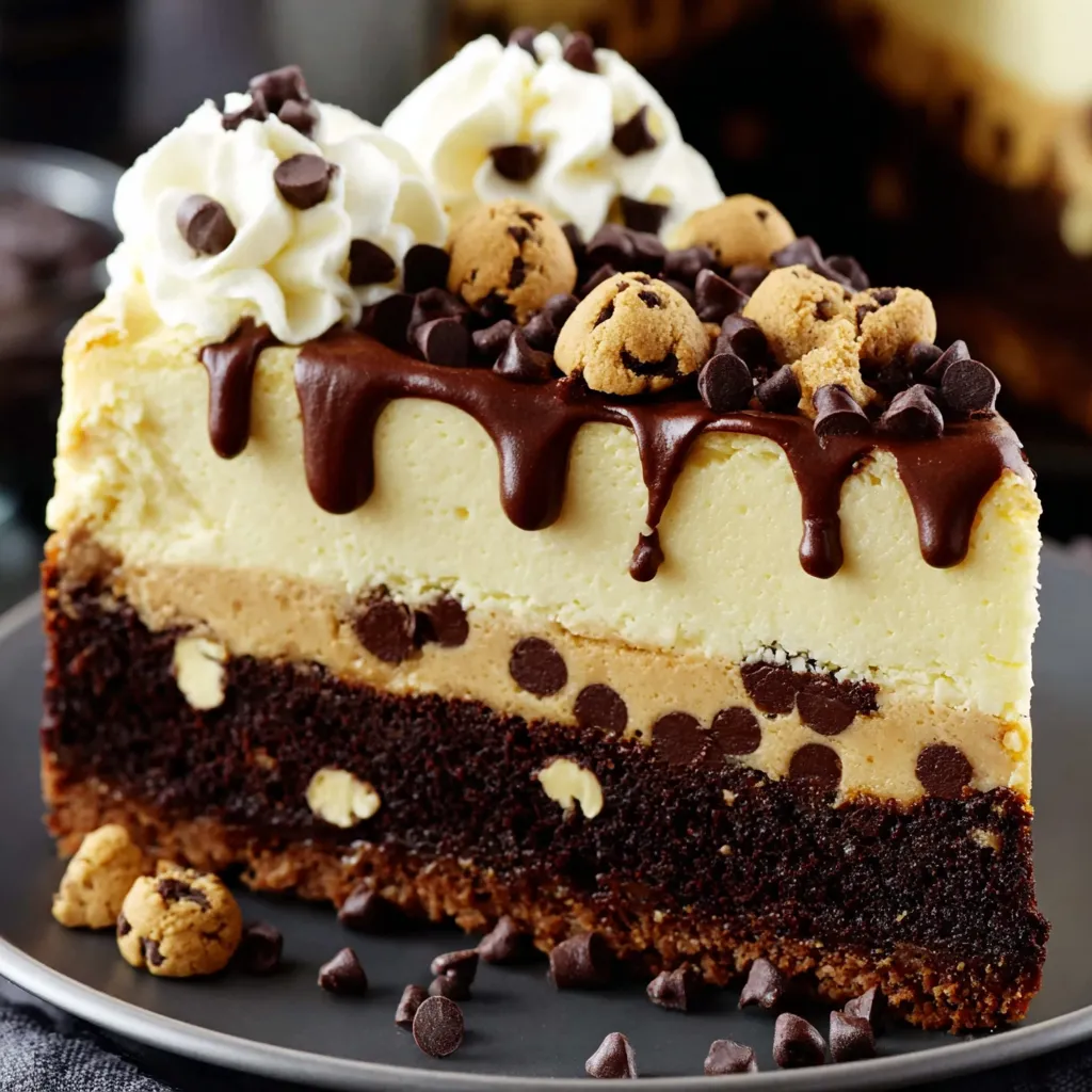 Brownie Layered Cookie Dough Cheesecake