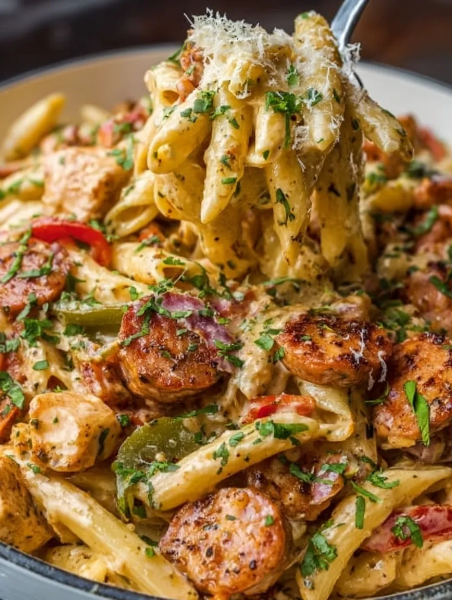 Creamy Cajun Chicken and Sausage Pasta Bake