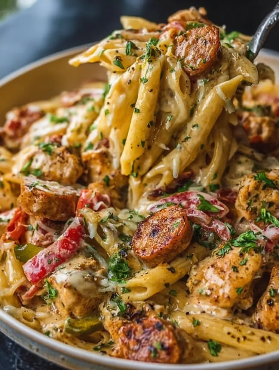 Creamy Cajun Chicken and Sausage Pasta Bake