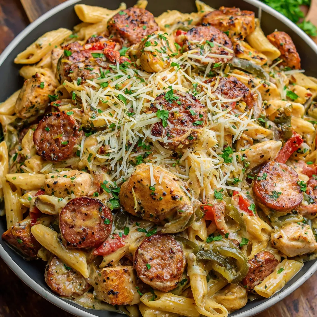 Creamy Cajun Chicken and Sausage Pasta Bake