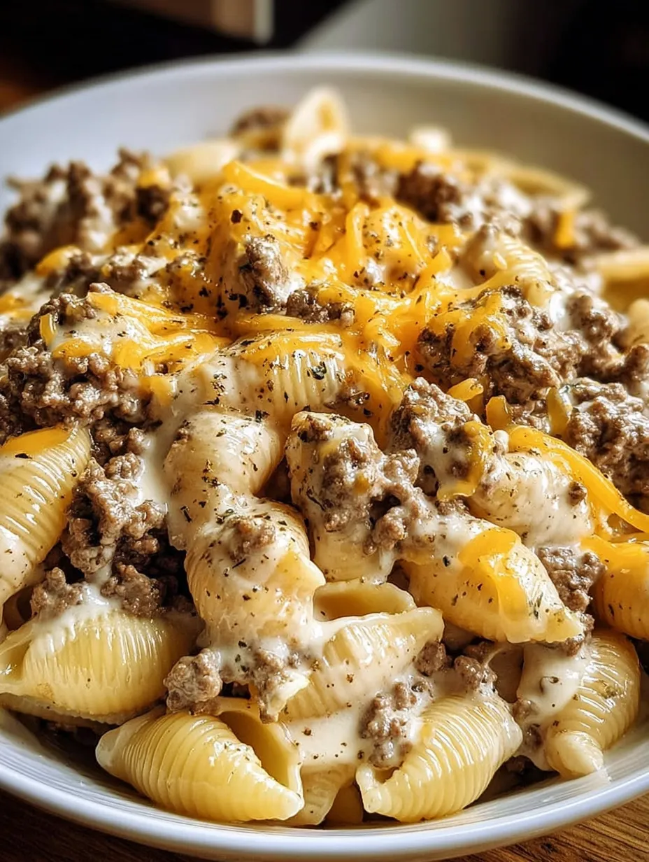 Crockpot Cheesy Ranch Beef Pasta Shells