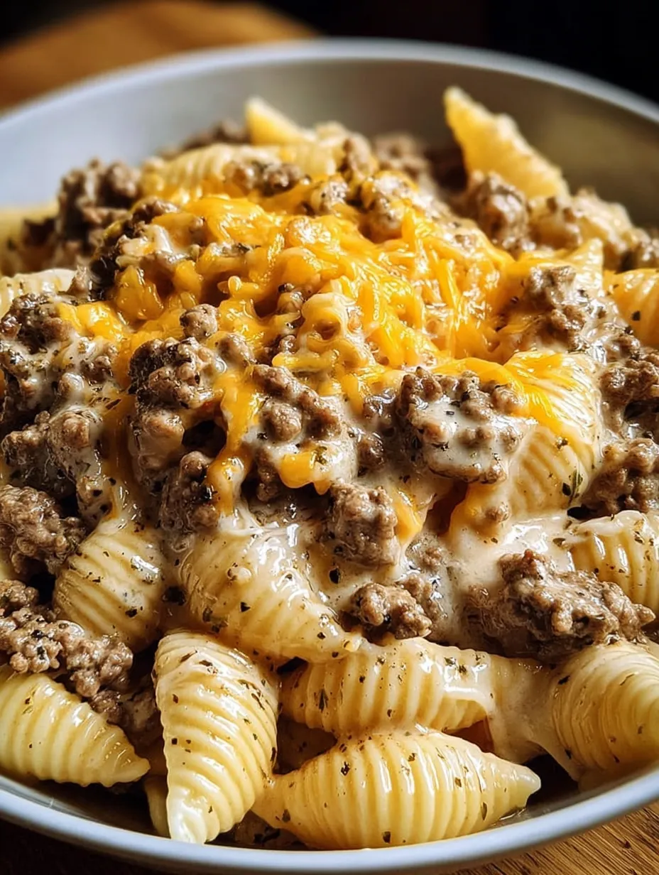 Crockpot Cheesy Ranch Beef Pasta Shells