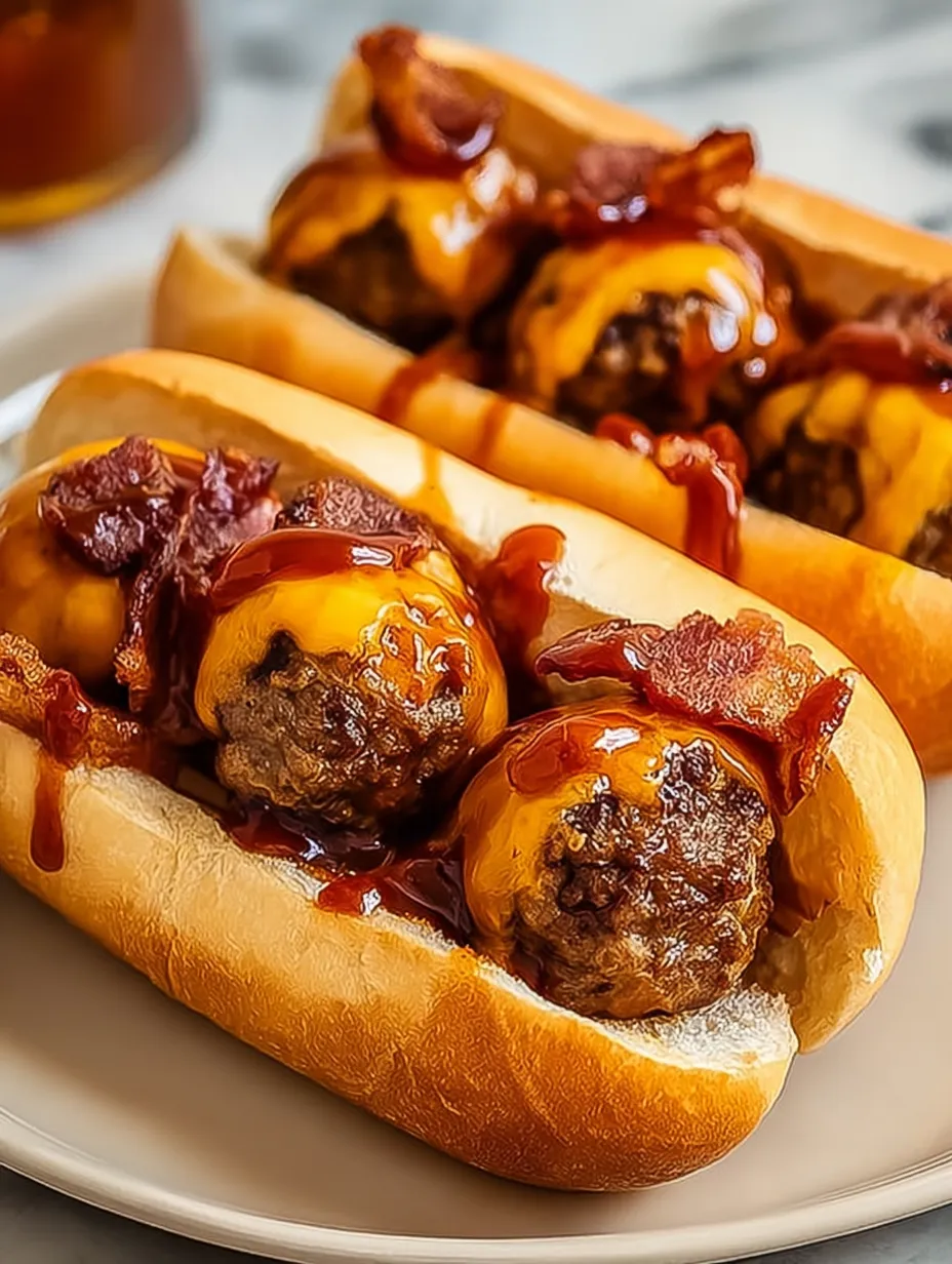 Bourbon BBQ Bacon Cheeseburger Meatball Subs